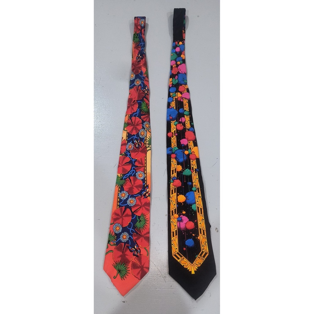 Vintage Rush Limbaugh No Boundaries Silk Tie Lot 2 Floral Paint Splatter USA